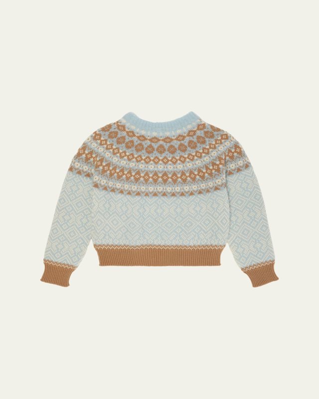 Girl's Fair Isle Wool Crewneck Sweater, Size 12-14